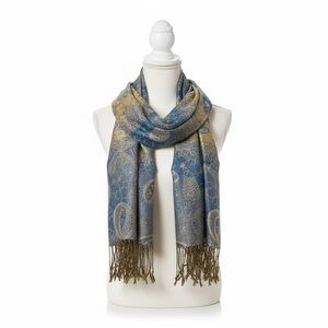 Pashmina Blue and Gold Paisley Wrap